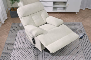 English Elm Oversized Power Lift Recliner Chair with Remote Control, Spacious Fabric Seat and Side Pocket for Comfort and Support Light Gray W1028P261273