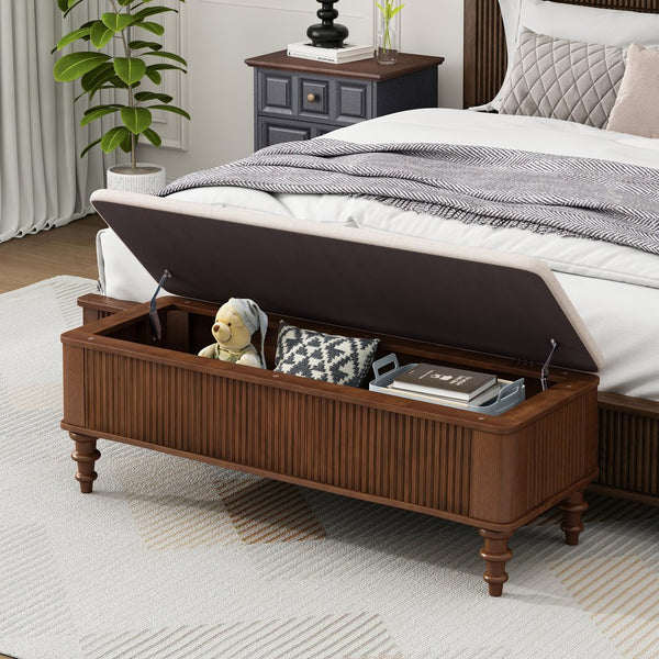 English Elm 50.8-inch Linen Upholstered Storage Bench Rubberwood Frame Lift Top Bedroom Entryway W1716P409896