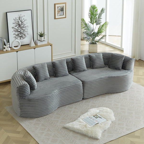 English Elm Curved Chenille Sectional Sofa Deep Seat Cloud Cushions Four Seater Modern Living Room Grey W3505P456571
