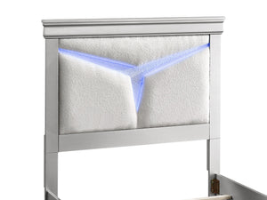 English Elm Lorana Plush Teddy Upholstered Twin Bed with Built-in Led Headboard for Kids Rooms Silver B078S00659