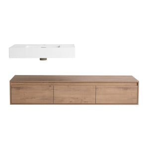 English Elm 60-Inch Wall-Mounted Bathroom Vanity With Stylish Resin Sink, Soft-Close Drawers & Modern Design W999S00355