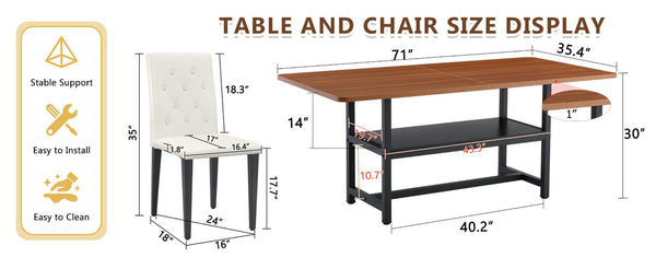 English Elm Table Walnut Grain Dining Set With 8 Ergonomic Pu Chairs & Hidden Storage - Modern Comfort Design W1151S04289-GIGA