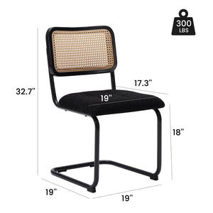 English Elm Kitchen Mid-Century Dining Chairs Set of 2 with Rattan Backrest, Cantilever Aluminum Legs, 300lb Capacity Black T3623P408460