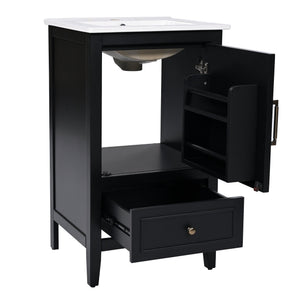 English Elm 20" Bathroom Vanity with Sink and Ceramic Top, Modern Freestanding Cabinet with Drawer & Shelf Storage, Adjustable Feet for Stability and 200lb Capacity Black N725P192821B