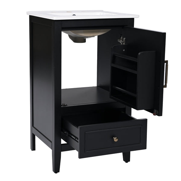 English Elm 20" Bathroom Vanity with Sink and Ceramic Top, Modern Freestanding Cabinet with Drawer & Shelf Storage, Adjustable Feet for Stability and 200lb Capacity Black N725P192821B