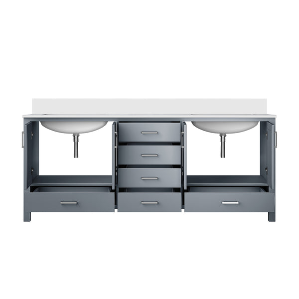 English Elm Dark Grey Double Bath Vanity 80 in W x 22 in D with White Quartz Top, Solid Wood, Soft-Close Storage B2731P258944