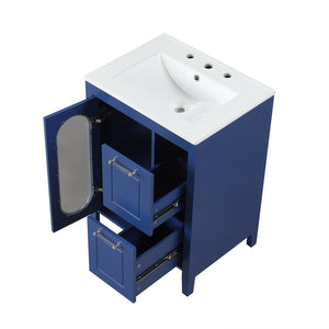 English Elm 24" Modern Bathroom Vanity with Ceramic Sink, Solid Wood & MDF Cabinet, Two Drawers, Shelf Blue N725P245273C