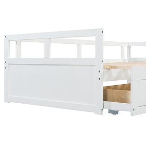 English Elm Wooden Twin to King Daybed with Trundle and Storage Drawers for Guest Rooms White N708P336539K