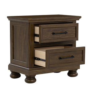 English Elm Brown Wood 2-drawer Nightstand with Usb Charging Crown Molding and Bun Feet B2709P453738