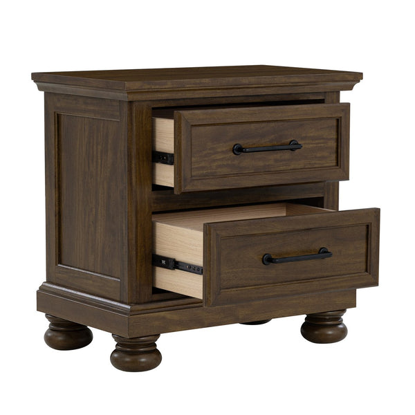 English Elm Brown Wood 2-drawer Nightstand with Usb Charging Crown Molding and Bun Feet B2709P453738