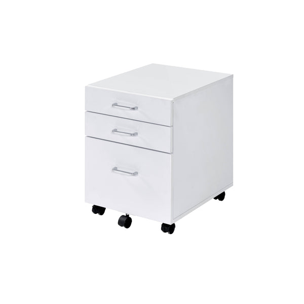 English Elm Tennos Modern White & Chrome File Cabinet with 4-Tier Shelves, 3 Drawers, Wheels & X-Frame Design B2726P294781