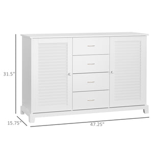 English Elm HOMCOM Modern Sideboard Buffet Cabinet with 4 Drawers & 2 Louvered Doors, White Storage Credenza W2225S00052