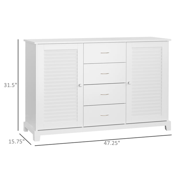 English Elm HOMCOM Modern Sideboard Buffet Cabinet with 4 Drawers & 2 Louvered Doors, White Storage Credenza W2225S00052