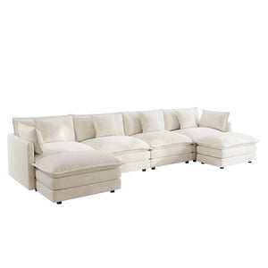 English Elm Comfort Modular U-shape Sectional Sofa White Chenille with Reversible Chaise and Ottomans W714S00564