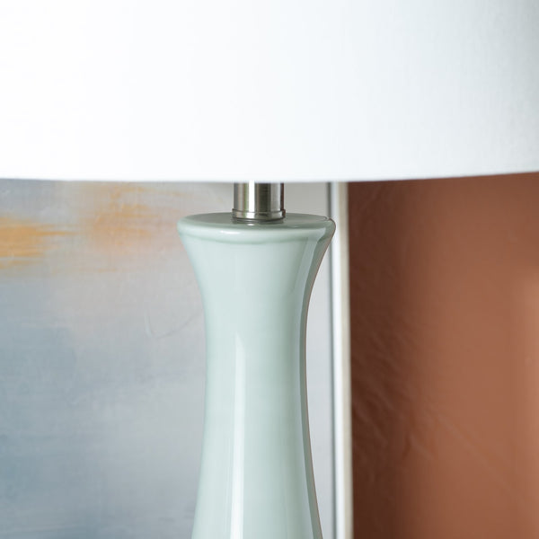 Crestview Collection 30.25"H Elegant Seafoam Glass Table Lamp With Linen Shade, Modern Nickel Base & 3-way Socket   Cvabs2447