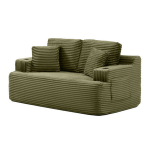 English Elm Boneless Floor Sofa Corduroy Upholstered 5 Seat Low Profile with Cup Holders for Living Room Green W1117S00434
