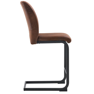 English Elm A set of two brown chairs with suede cushions and black metal legs, compact modern dining stools for cozy spaces W1151P144808