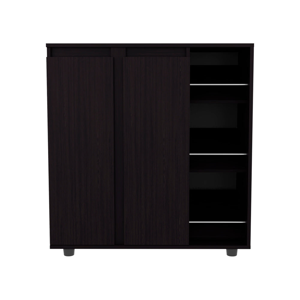 English Elm Wenge 2-Door Shoe Cabinet with 3 Open Side Shelves, 8 Concealed Tiers, Modern Melamine Finish B062P389899