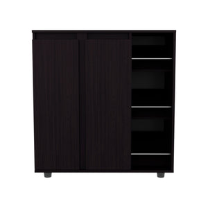 English Elm Wenge 2-Door Shoe Cabinet with 3 Open Side Shelves, 8 Concealed Tiers, Modern Melamine Finish B062P389899