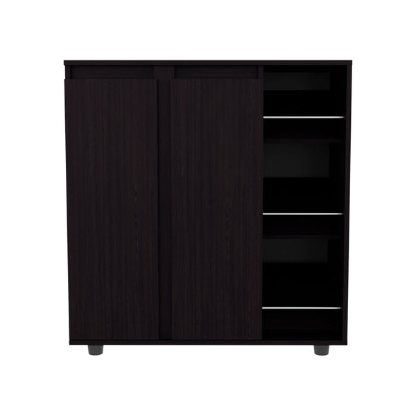 English Elm Wenge 2-Door Shoe Cabinet with 3 Open Side Shelves, 8 Concealed Tiers, Modern Melamine Finish B062P389899