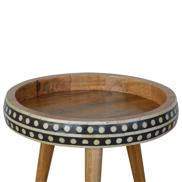 English Elm Solid Wood End Table With Handcrafted Black-And-White Inlay - Modern Accent Table For Any Space B182P280769-GIGA