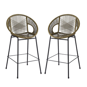 English Elm Christopher Knight Home® - Ferrara Outdoor Faux Wicker Barstool Set of 2 — Ergonomic PE Rattan Seating with Iron Frame, Durable Green N775P266222G