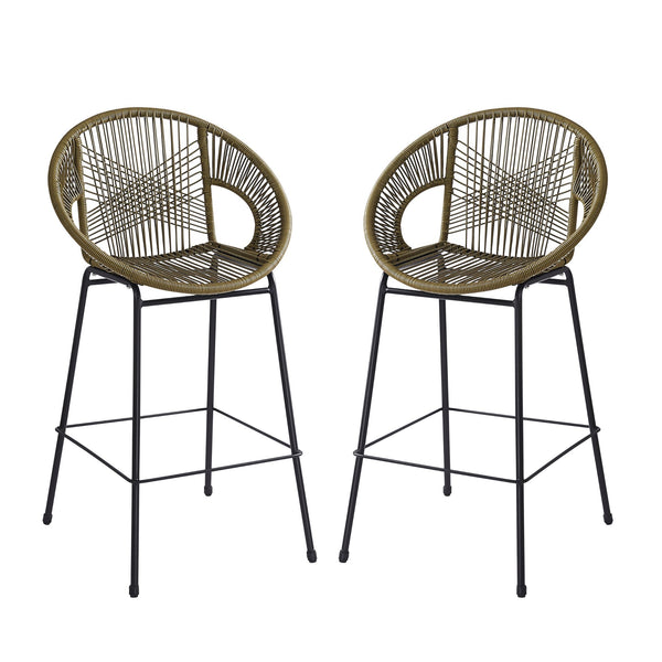 English Elm Christopher Knight Home® - Ferrara Outdoor Faux Wicker Barstool Set of 2 — Ergonomic PE Rattan Seating with Iron Frame, Durable Green N775P266222G