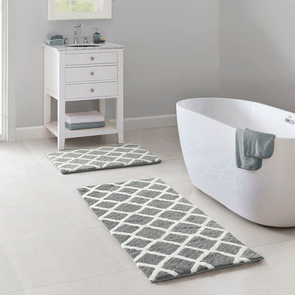 JLA Home Madison Park - Reversible plush high-pile microfiber bath rug, OEKO-TEX certified, machine washable, dual-pattern comfort Grey MP72-5665