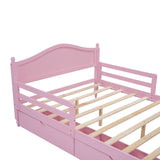 English Elm Full Size Wood Platform Bed With Guardrails On Both Sides and Two Storage Drawers ,Pink