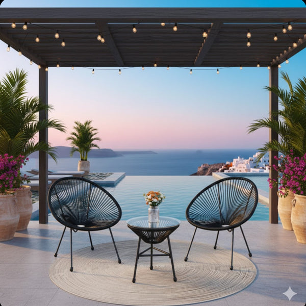 English Elm 3-piece Acapulco Outdoor Bistro Set Hand Woven Pe Rattan Chairs Tempered Glass Table Black B082P455169