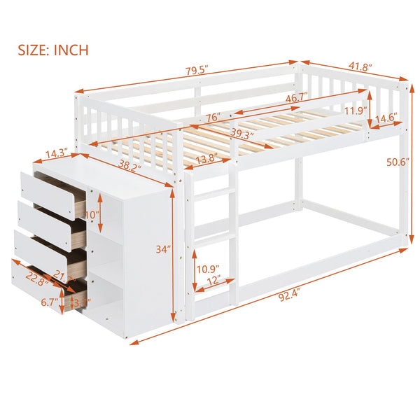 English Elm Twin Over Bunk Bed with Four Storage Drawers Open Shelving Kids Bedroom White LT000167AAK-1