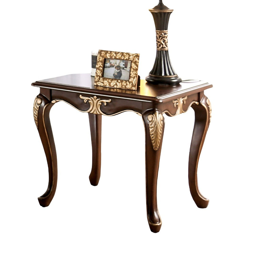 English Elm Traditional End Table With Elegant Carved Details, Curved Legs & Rich Tobacco Finish – Timeless Style! B2741P361146-GIGA
