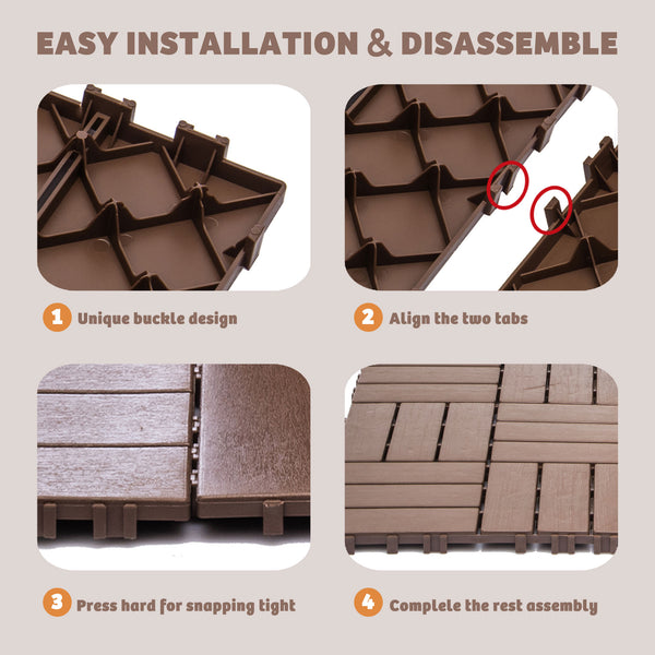 English Elm 11-pack Interlocking Wood Composite Deck Tiles Waterproof Snap Fit Patio Flooring W1578P352576