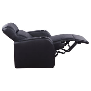 English Elm Black Top-grain Leather Home Theater Seating Row with Pocket Coil Recliners and Consoles B062S01838