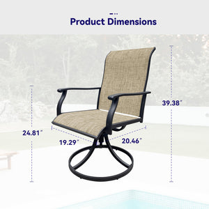 English Elm Swivel Textilene Patio Dining Chairs Set of 2 – Breathable Outdoor Porch Deck Chairs with 360° Rocking Black+Brown W213P271497