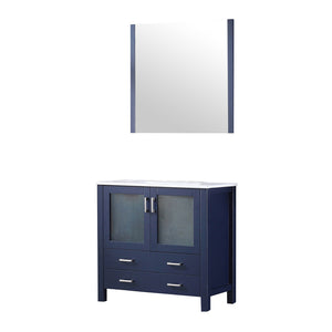 English Elm Navy Blue Bath Vanity Set With White Ceramic Top, Soft-Close Storage & Matching 34" Mirror Included B2731S00727