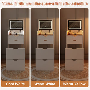 English Elm Dressing Table Set with Led Lit Flip Mirror Hidden Stool and Dual Drawers for Small Spaces W5252P447369