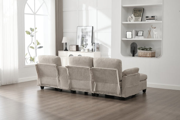 English Elm United Multifunctional L-Shaped Corduroy Sofa: 4-Seater With Usb Ports, Storage, And Comfort Features W1568S00226-GIGA