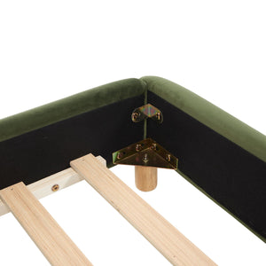 English Elm King Curved Velvet Upholstered Low Profile Platform Bed Sculpted Headboard Modern Green W5632P452163