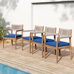 English Elm Christopher Knight Home® - Braided Acacia Wood Outdoor Dining Chairs Set Of 4 – Stylish Teak Finish With Navy Cushions & Rope N770P286668N004