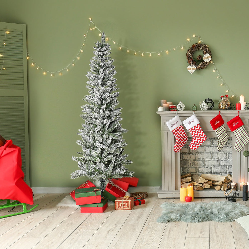 English Elm Homcom 6Ft Slim Snow-Flocked Pine Tree With Easy Setup, 394 Realistic Tips For Festive Spaces W2225P229298