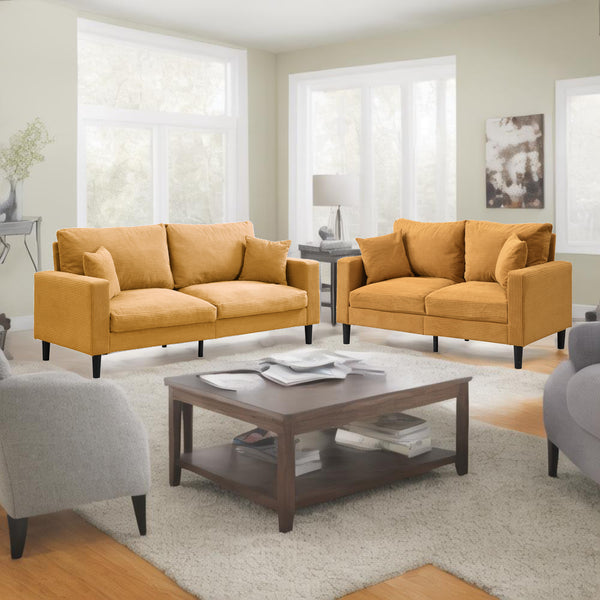 English Elm Two Two Piece Sofa Set with Corduroy Upholstery, Durable Hardwood Frame, Plush Cushions for Cozy Lounging Orange 35.83 L x 31.9 W x 12.6 H W2297S00022
