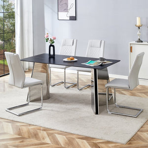 English Elm Table 5-Piece Dining Set: Luxurious Black Marble Top With Stainless Steel Legs & Light Gray Pu Chairs W1151S01963-GIGA