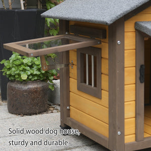 English Elm 45 Inch Solid Wood Outdoor Dog House with Elevated Floor and Waterproof Insulated Roof W1431P388168