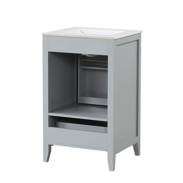English Elm 20" Compact Bathroom Vanity Grey Mdf Cabinet Ceramic Sink Soft Close Storage N725P351851E