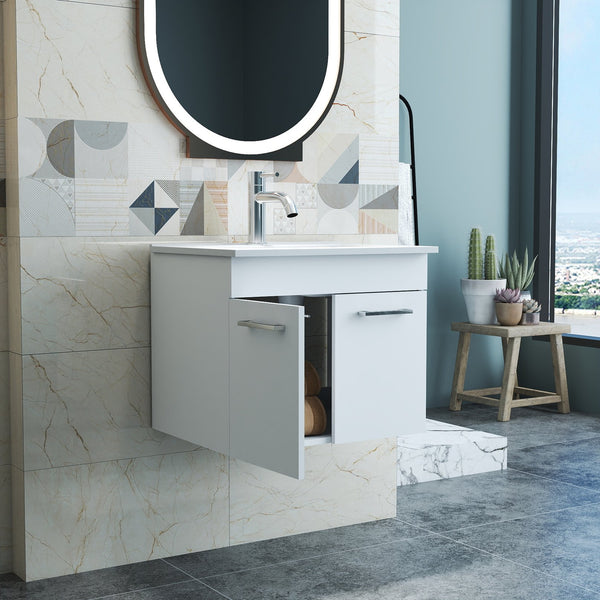 English Elm 24-Inch Modern Bathroom Vanity With Sink Combo - Wall-Mounted Storage, Soft-Close Doors & Glossy Finish W3151S00024