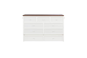 English Elm Murphy Cabinet Queen Bed Solid Pine Frame with Built-in Charging Station for Guest Rooms White+Walnut W504S00193