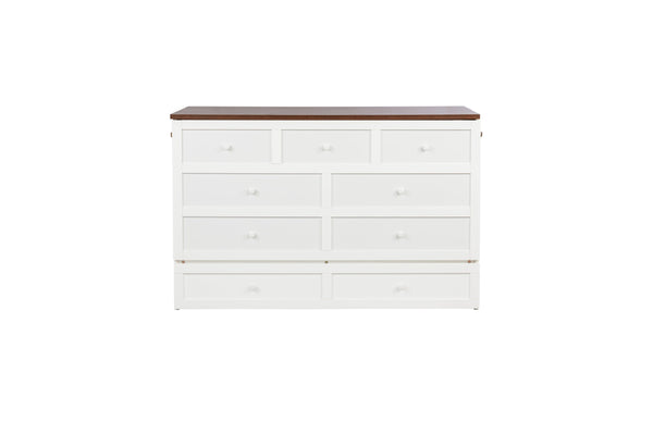 English Elm Murphy Cabinet Queen Bed Solid Pine Frame with Built-in Charging Station for Guest Rooms White+Walnut W504S00193