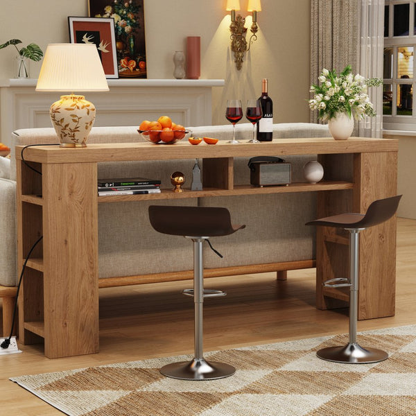 English Elm Xgz-stdcj-mu-zbb Wide Slab Entryway Console with Shelves and Built-in Charging Station W1550P330056