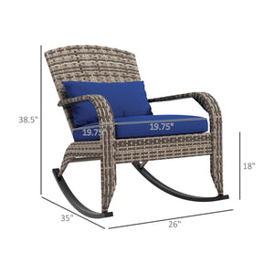 English Elm Outsunny Outdoor Rocking Chair - High Back Wicker Rattan With Cushion & Pillow For Cozy Porches & Patios W2225P174022-GIGA